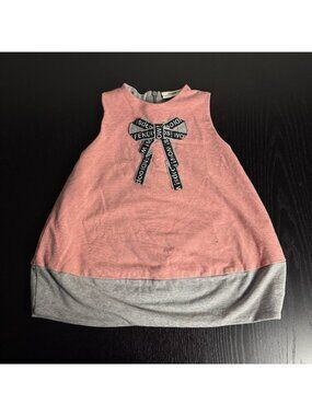 Fendi Pink and Gray Sleeveless Kids Casual Dress with Logo Bow